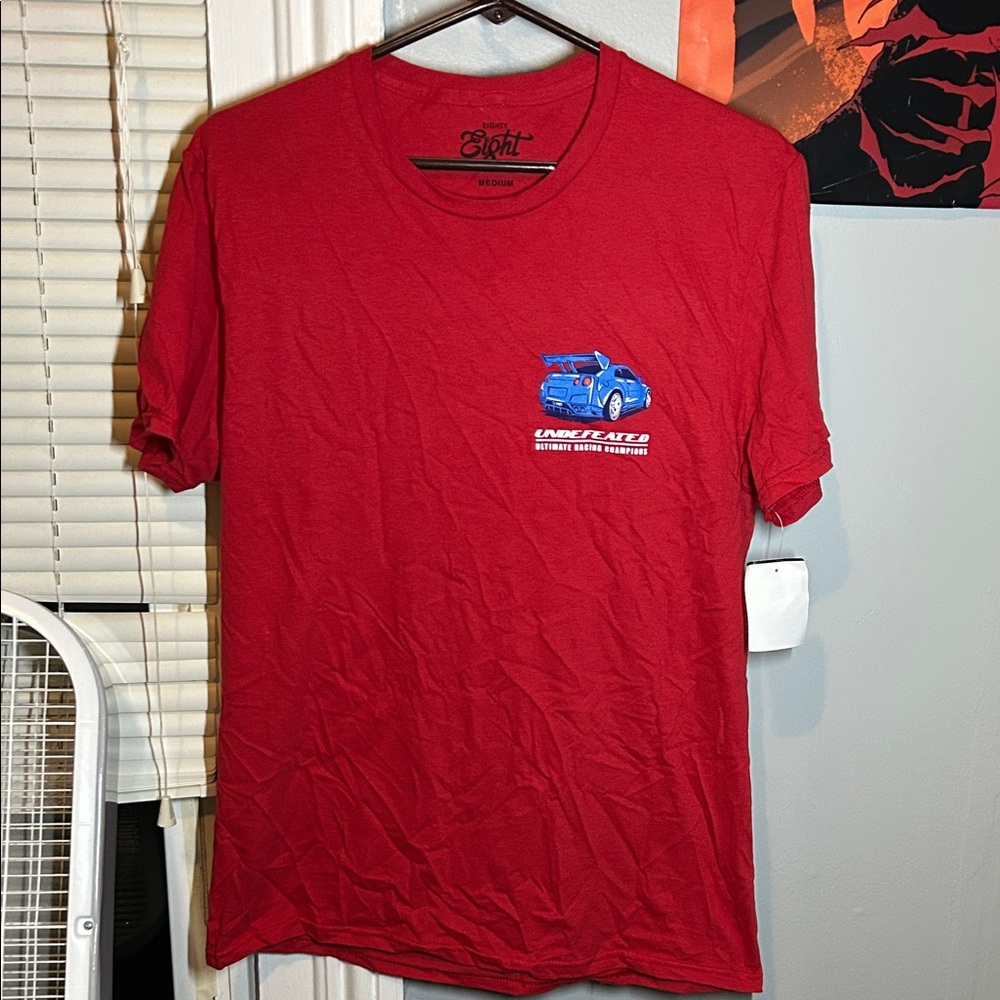 Eighty Eight Red Short-Sleeve Tee with Blue Car Graphic